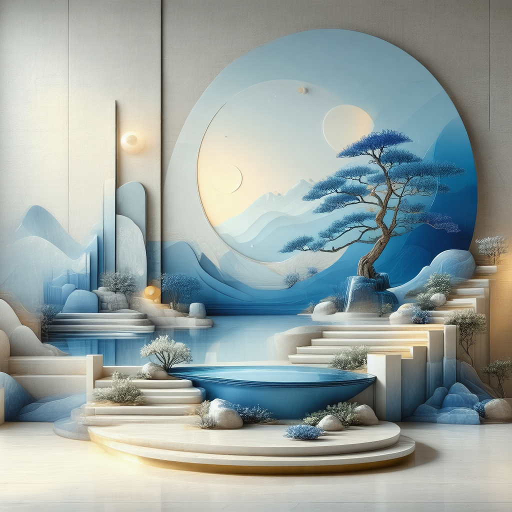 Large, blue, round object that resembles a moon or a larg...