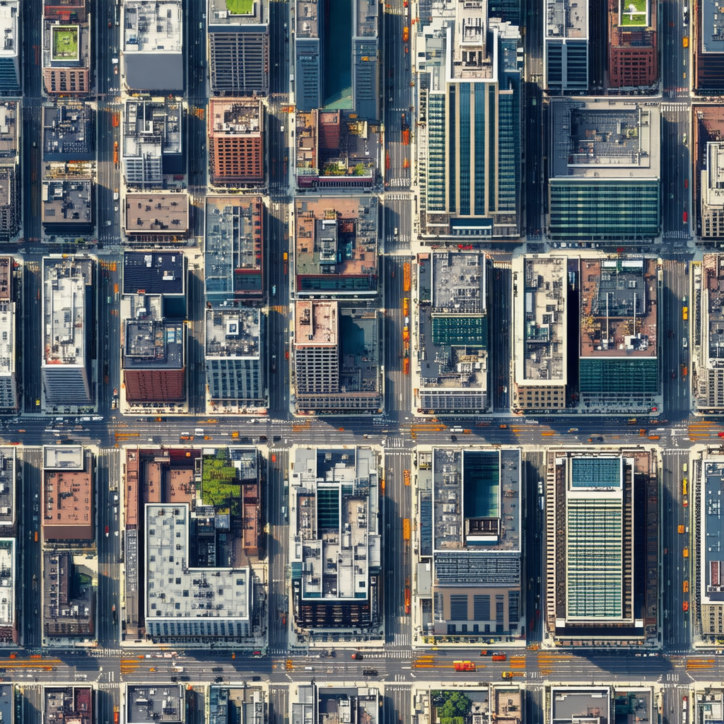Large, detailed aerial view of a city, showcasing the cit...