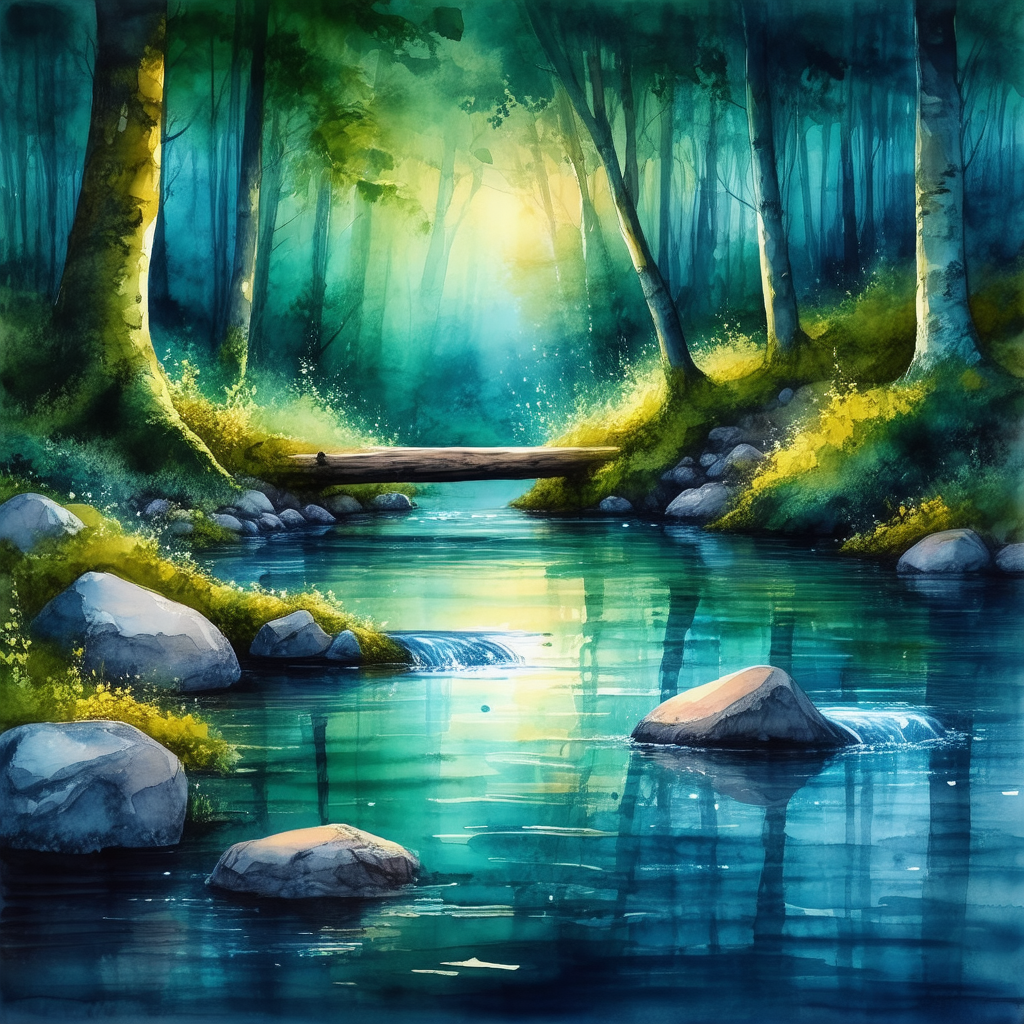 Serene scene of a river flowing through a forest