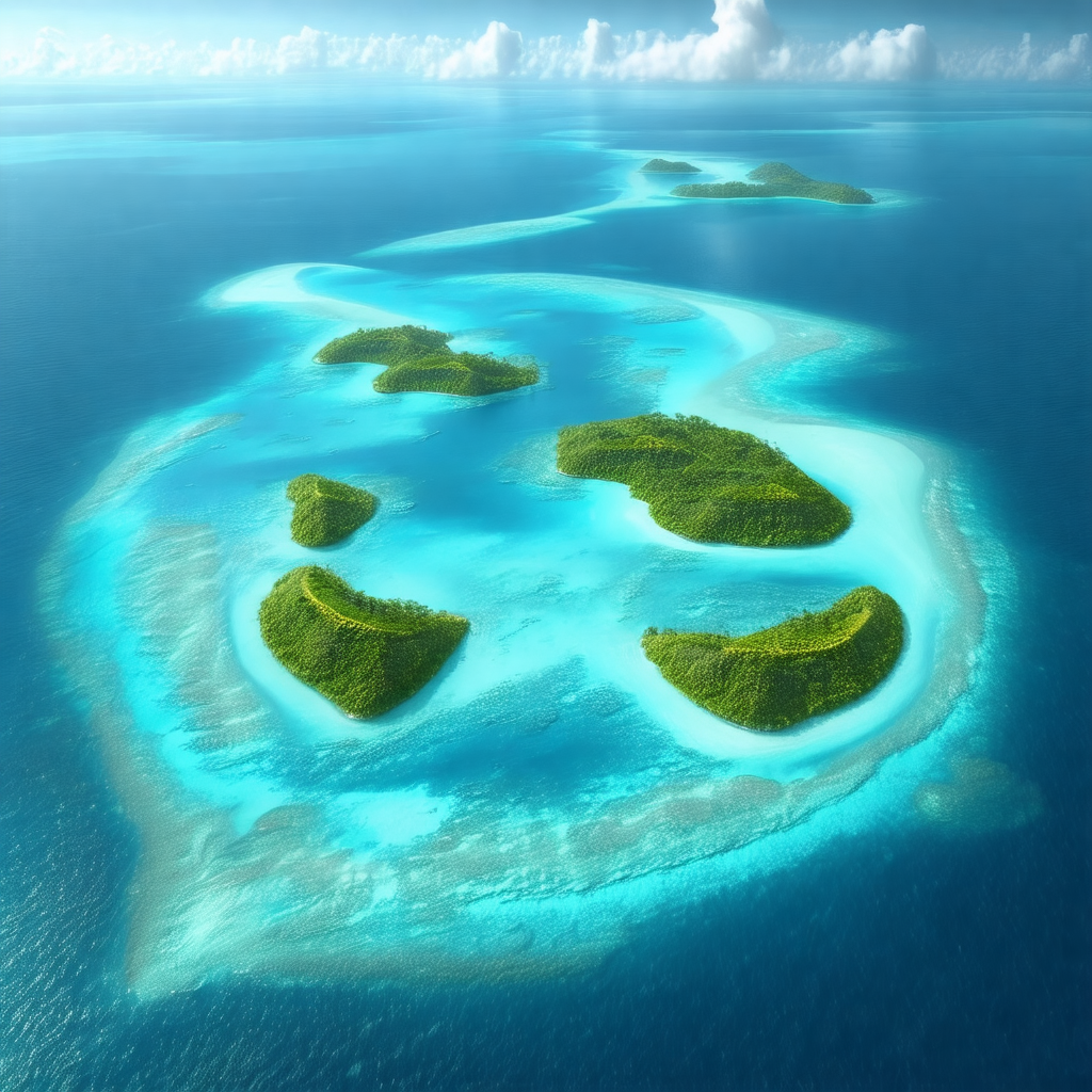 Beautiful blue ocean with a group of small islands scatte...