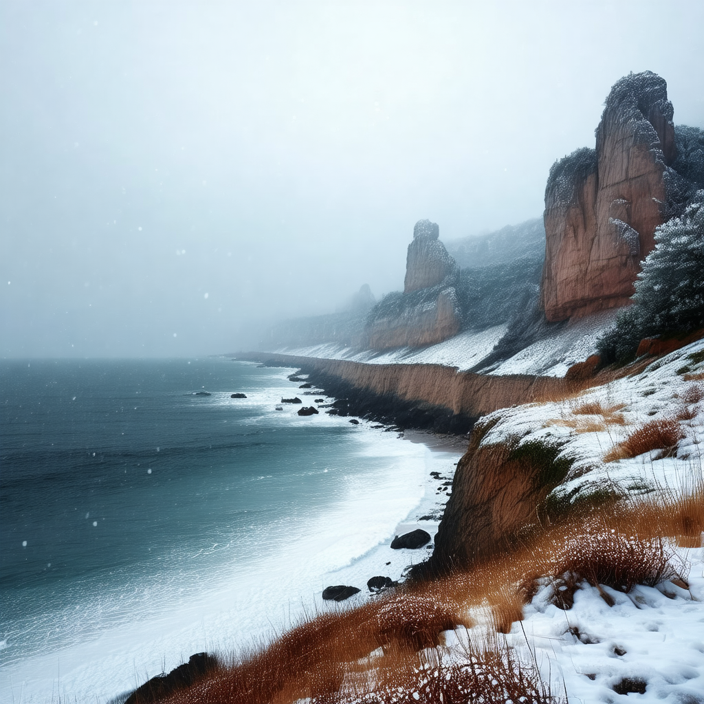 Beautiful coastal scene with a rocky cliff overlooking th...