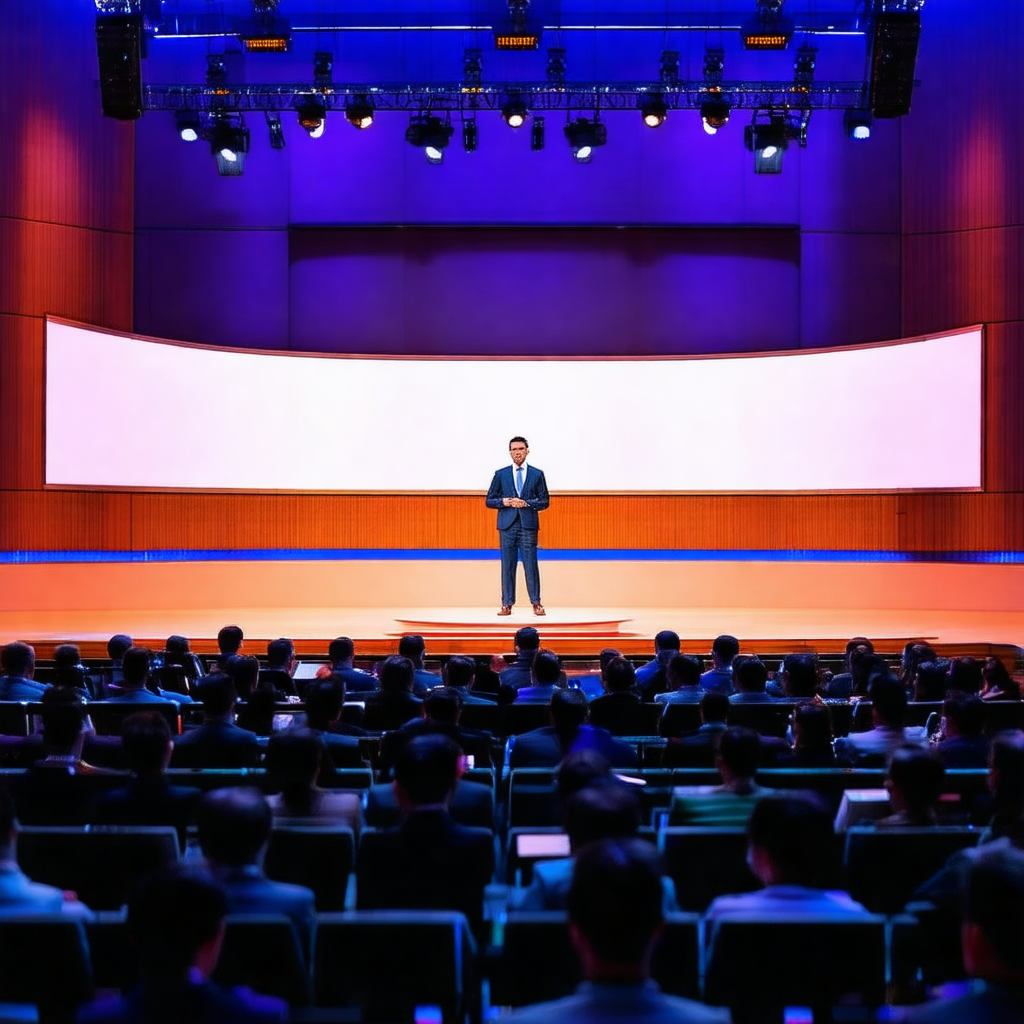 Man standing on a stage in front of a large audience
