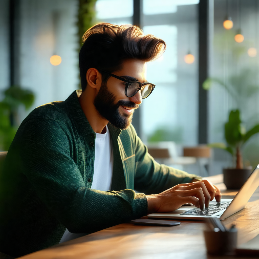 Man sitting at a dining table, working on a laptop computer
