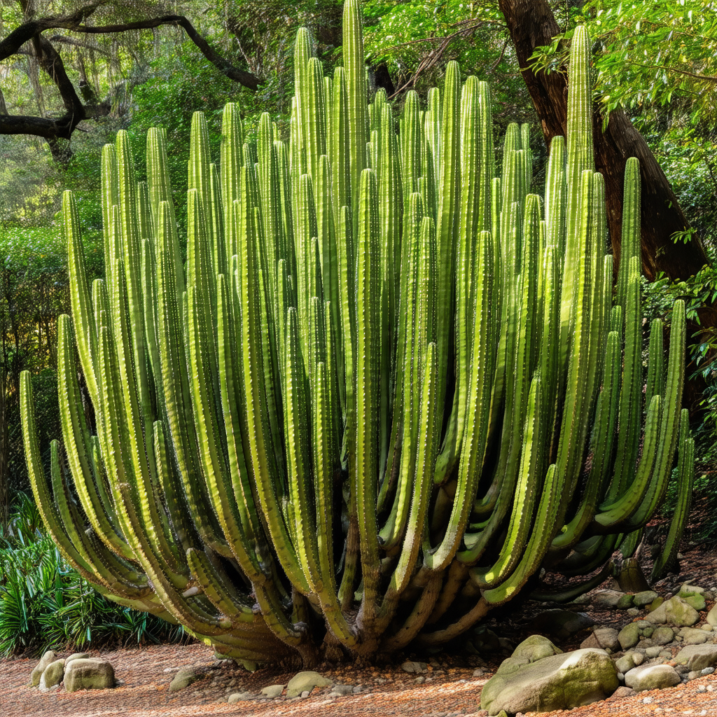 Large cactus plant with a thick, green trunk