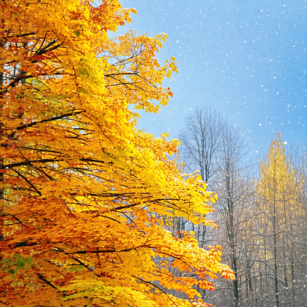 Beautiful autumn scene with a tree filled with yellow leaves