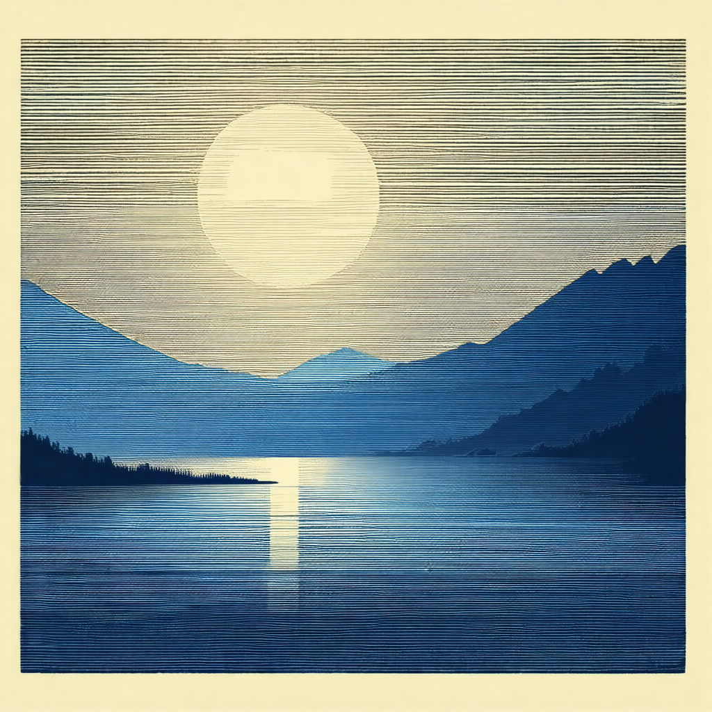 Serene scene of a lake at night, with a full moon illumin...