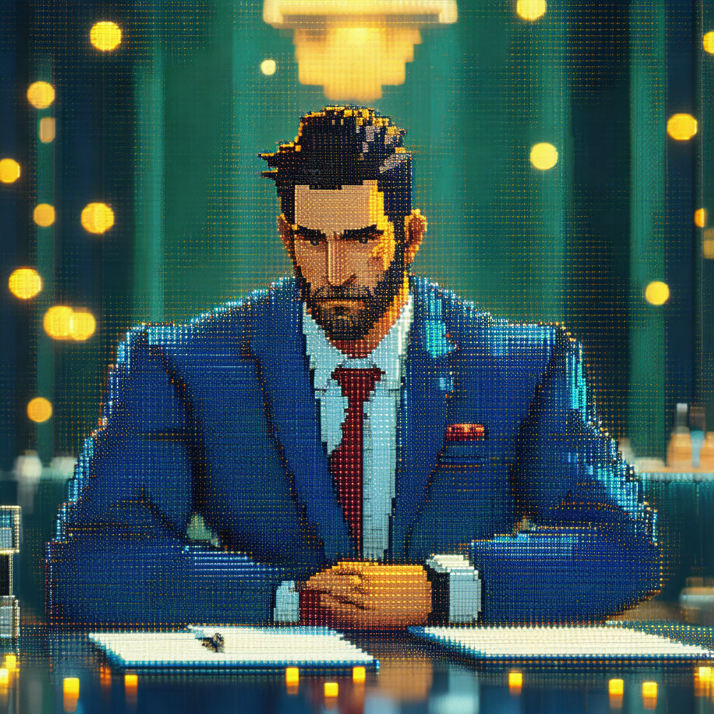 Pixelated, computer-generated picture of a man wearing a ...