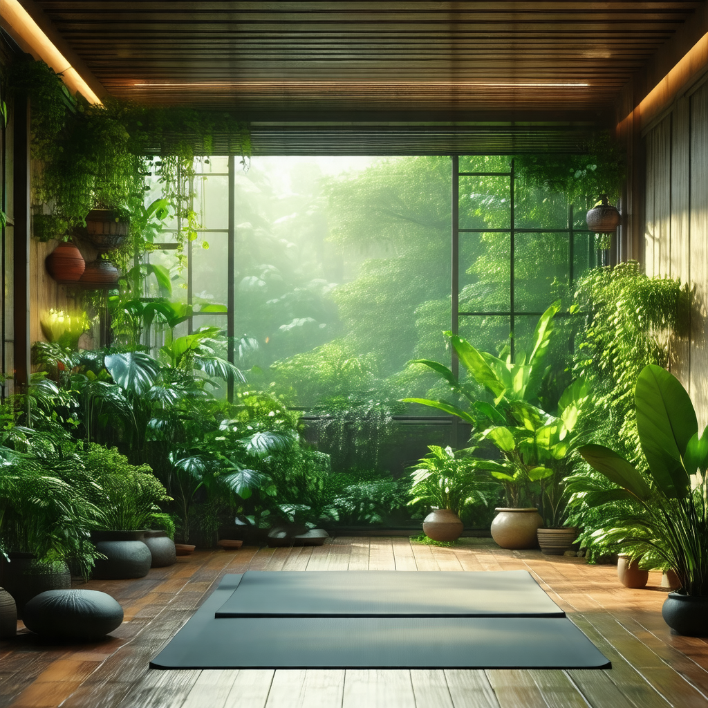Large, well-lit room filled with various potted plants