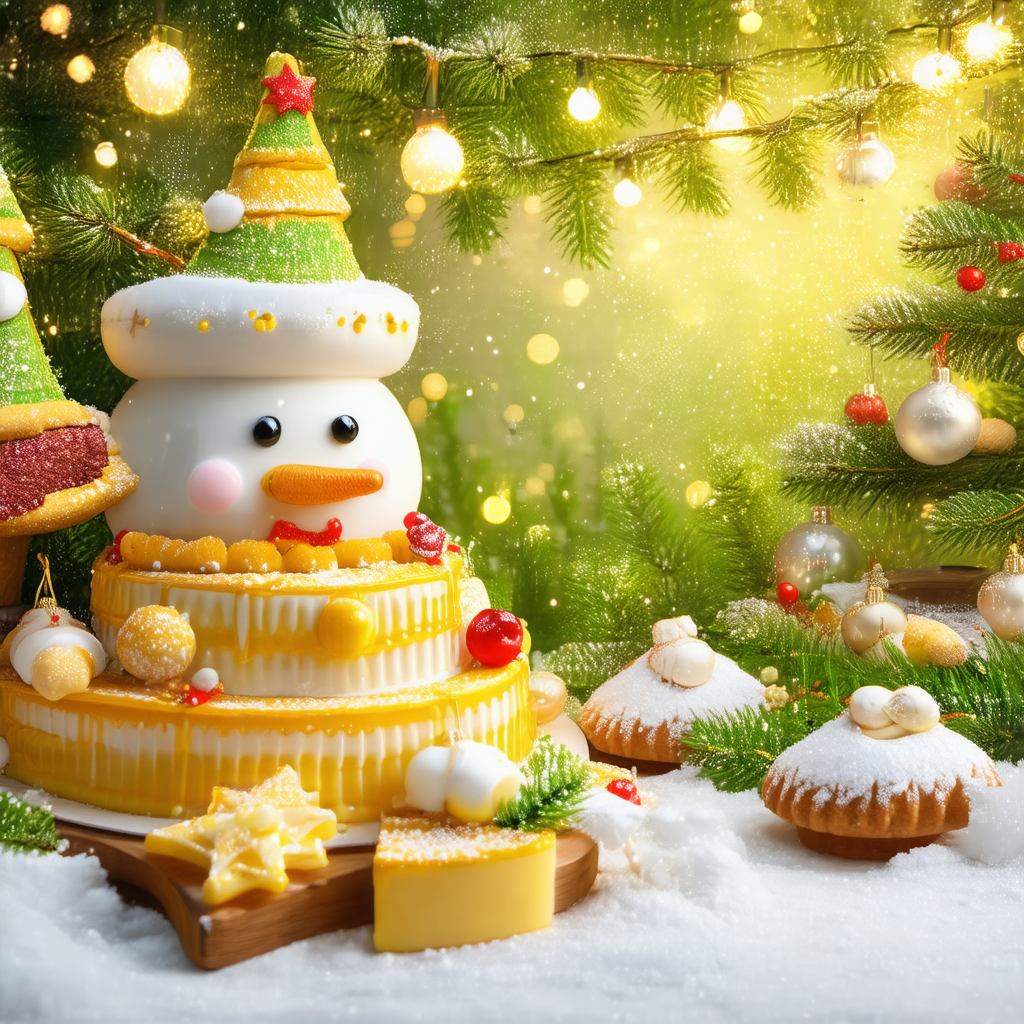Beautifully decorated cake, shaped like a snowman, sittin...