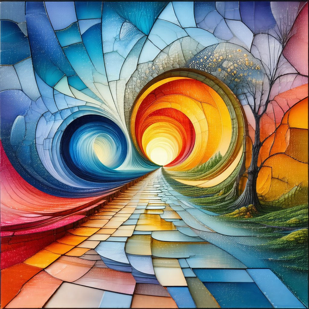 Painting of a road that leads to a tunnel