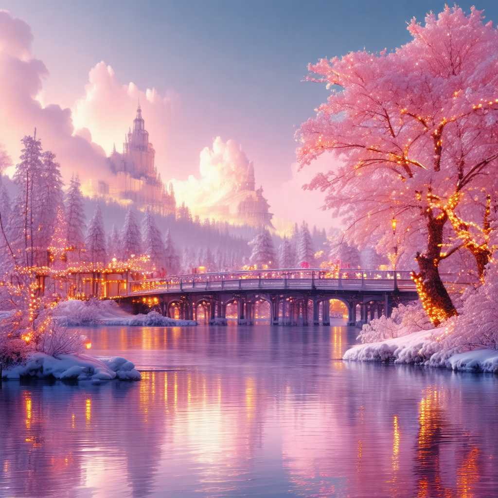 Beautiful scene of a bridge over a river, surrounded by s...