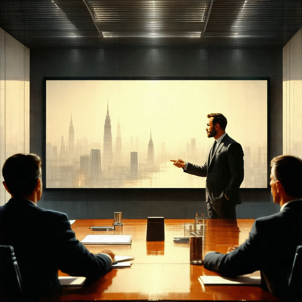 Man standing in front of a large screen, which is display...