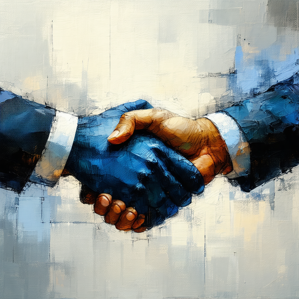 Two men are shaking hands in a friendly manner