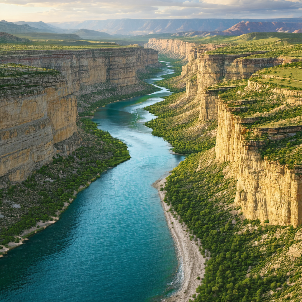 Beautiful river flowing through a valley, surrounded by t...