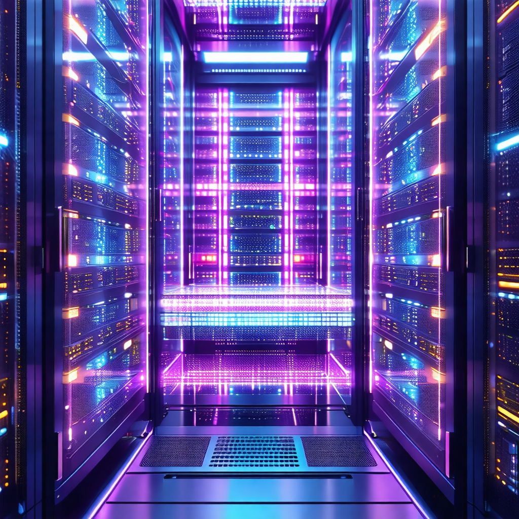 Large, colorful computer server with a purple glow