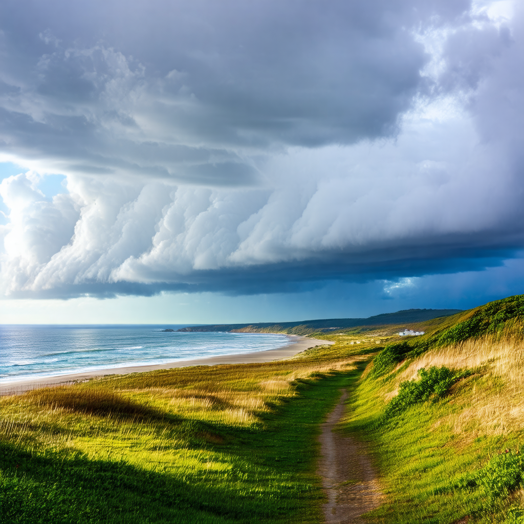 Beautiful beach scene with a path leading to the ocean