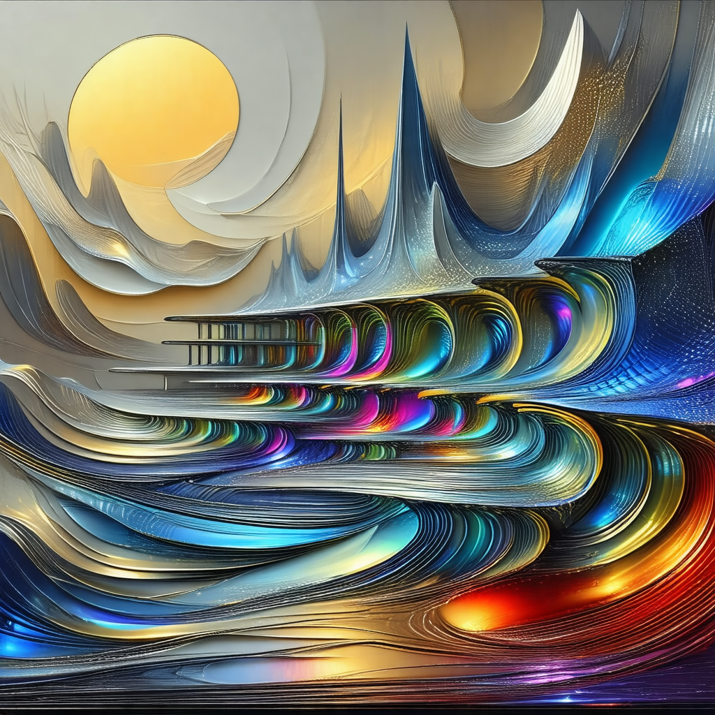 Painting of a cityscape at sunset