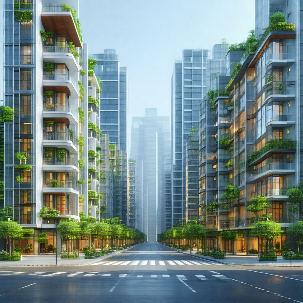 City street with a row of tall buildings on both sides