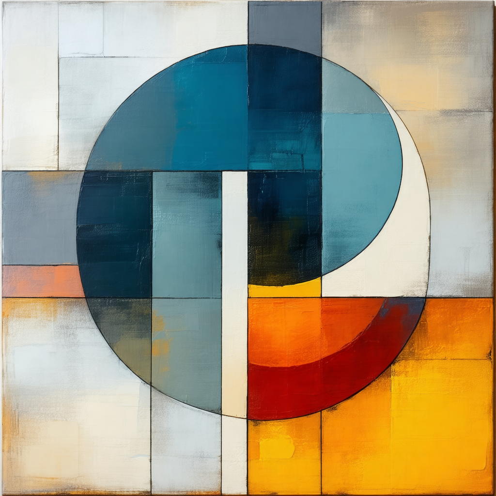 Large, colorful painting of a circle with a yellow backgr...