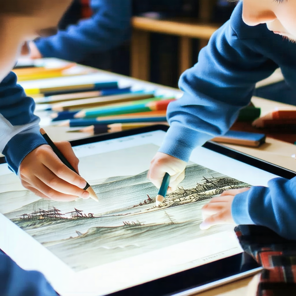 There are two children sitting at a table, each holding a...