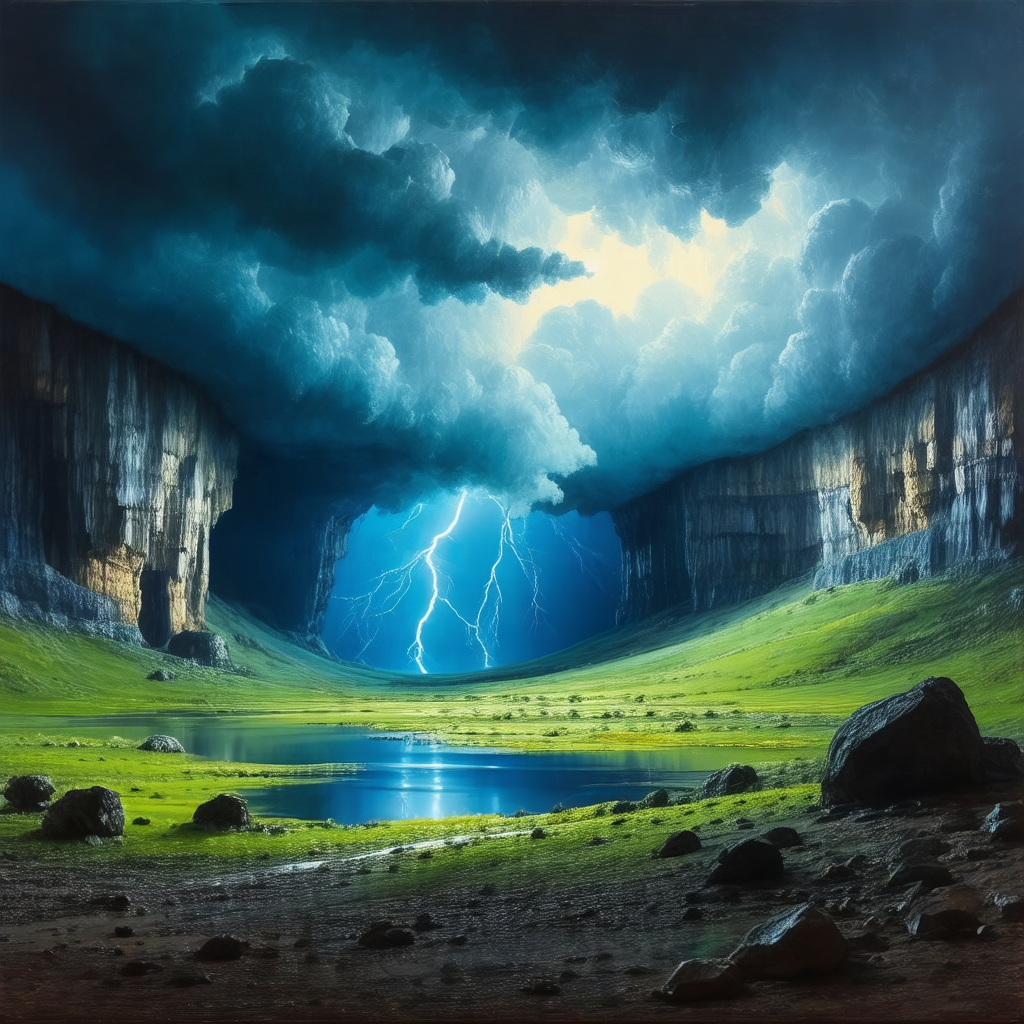 Beautiful landscape with a large body of water, possibly ...
