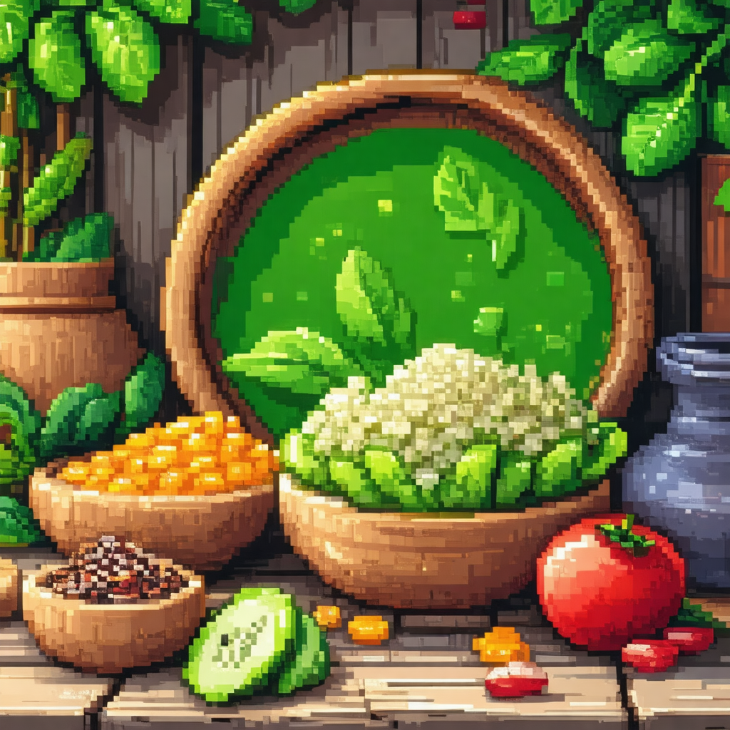 Wooden table with a variety of food items displayed on it