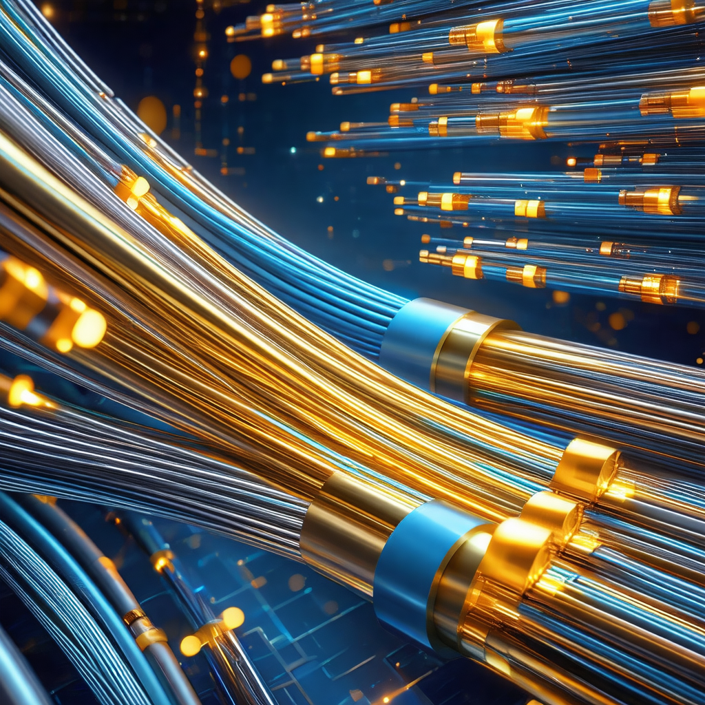 Close-up of a large number of gold wires, which are inter...