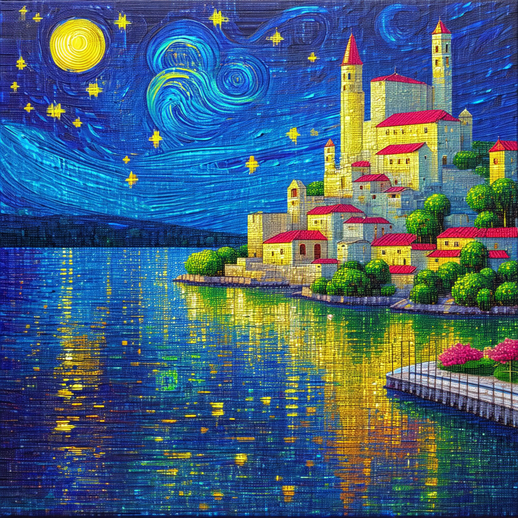 Beautiful scene of a castle situated on a hill overlookin...
