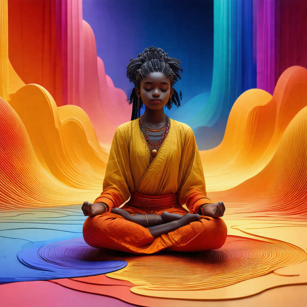 Woman sitting on the floor in a room, possibly a meditati...