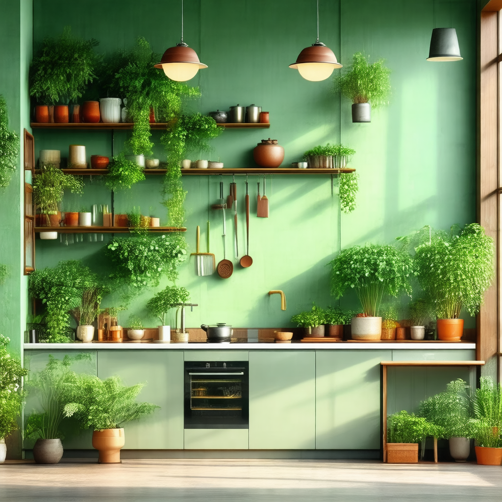 Kitchen with a green wall and a countertop