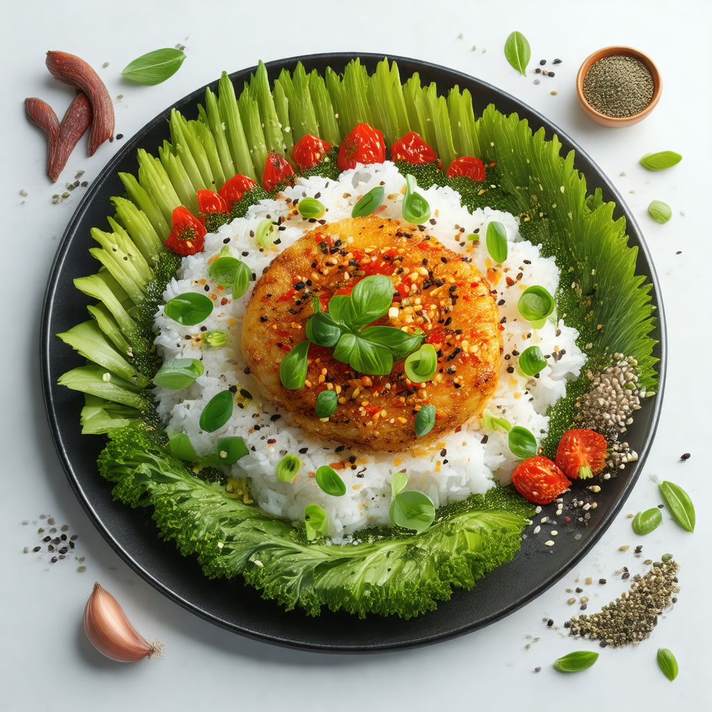 Plate of food with a variety of ingredients