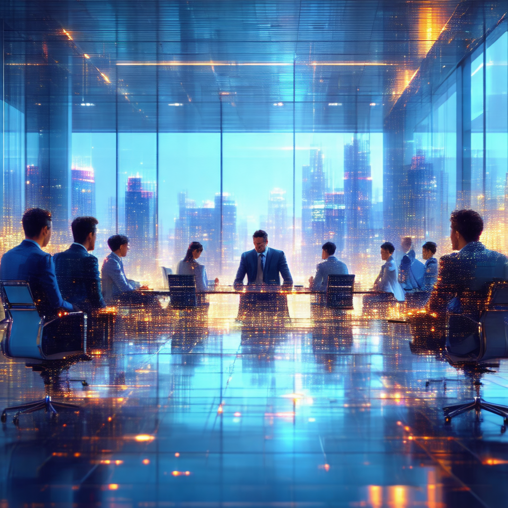 Group of people sitting around a large, round table in a ...