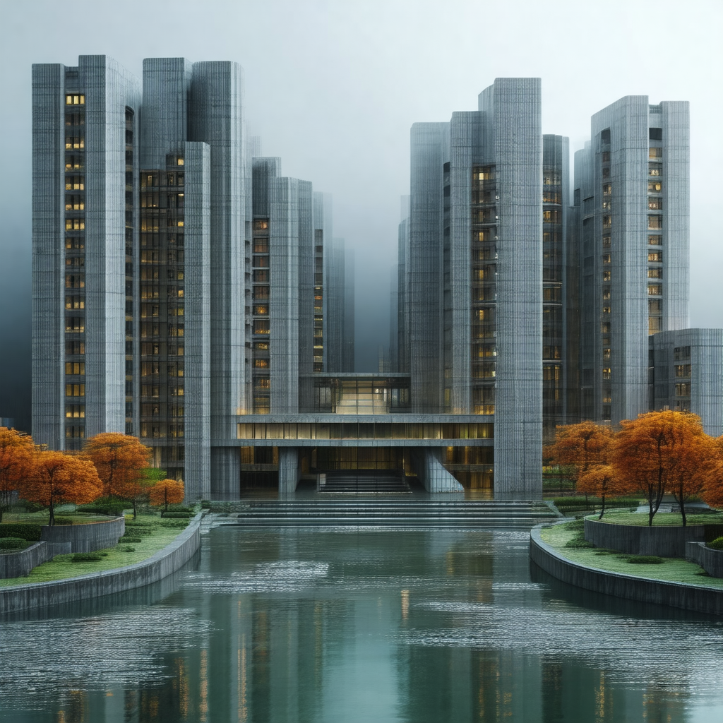 Large building with a reflecting pool in front of it
