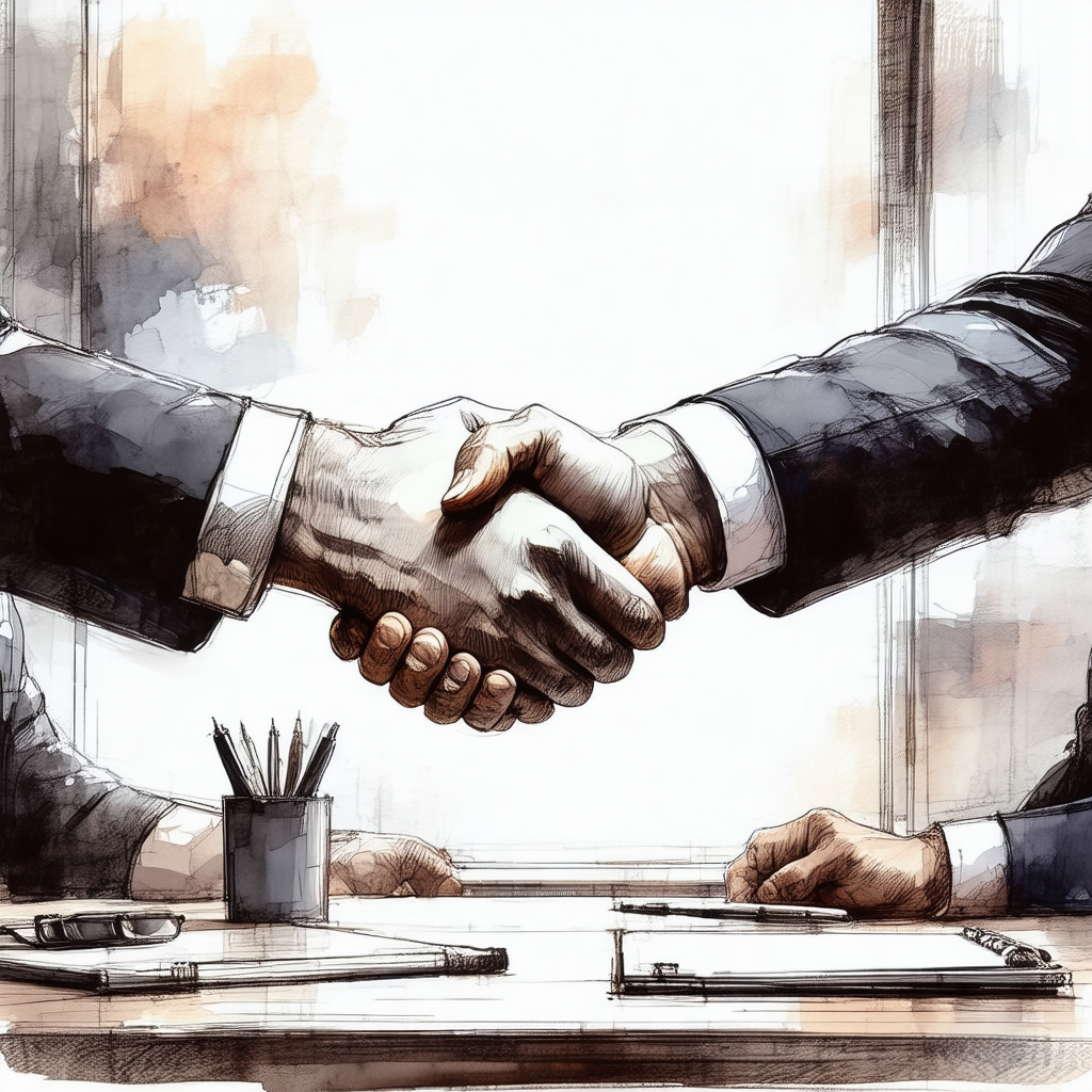 Two men shaking hands in a business setting