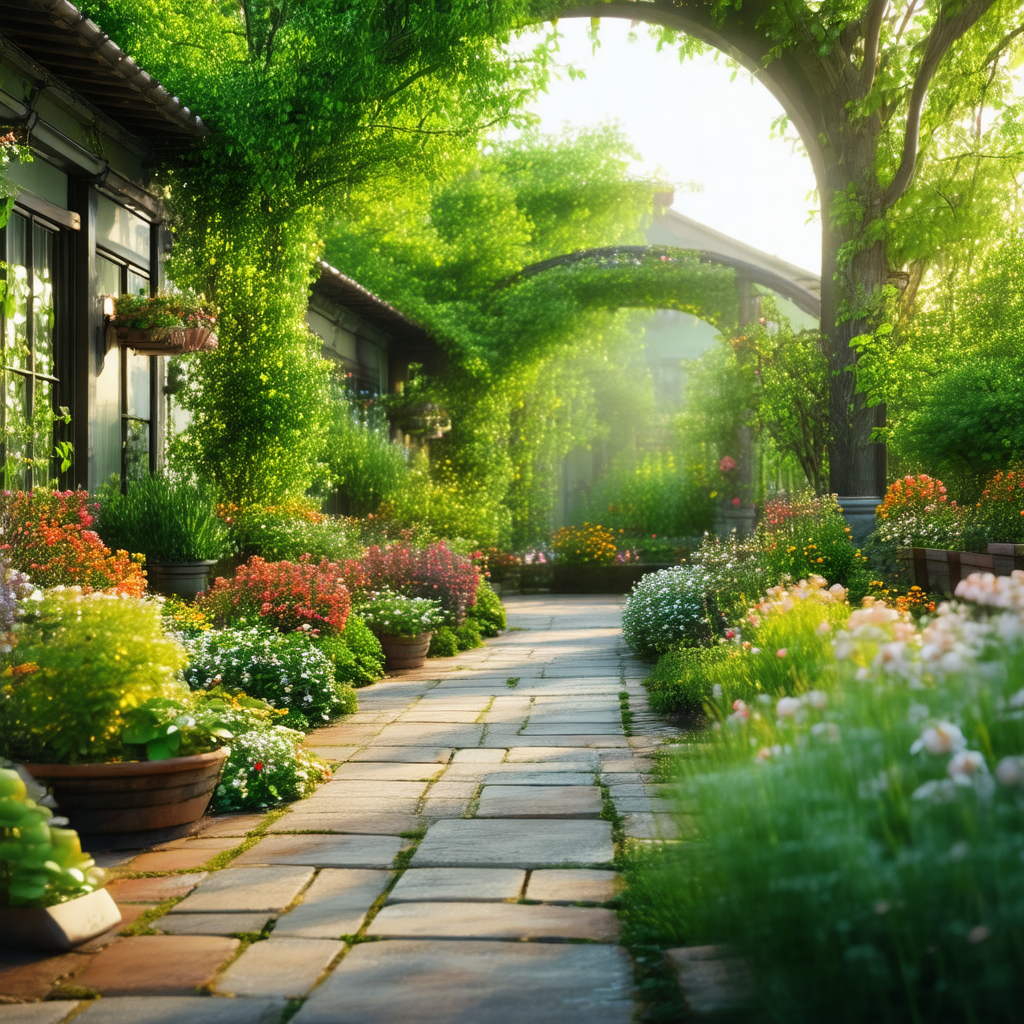 Beautiful garden with a pathway leading through it