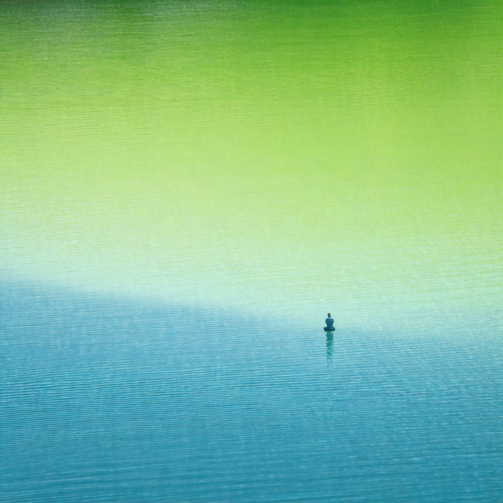 Serene lake with a small island in the middle
