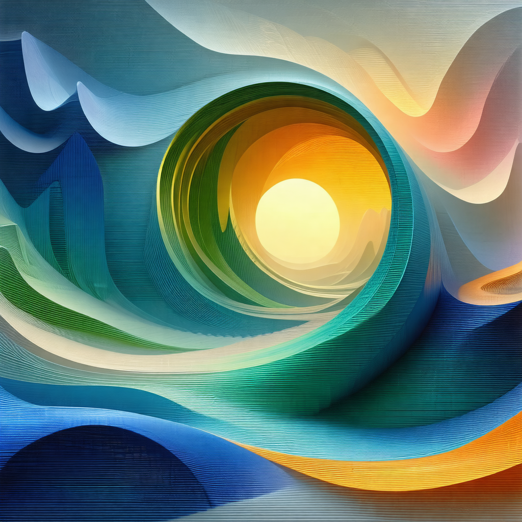 Large, colorful painting of a sunset