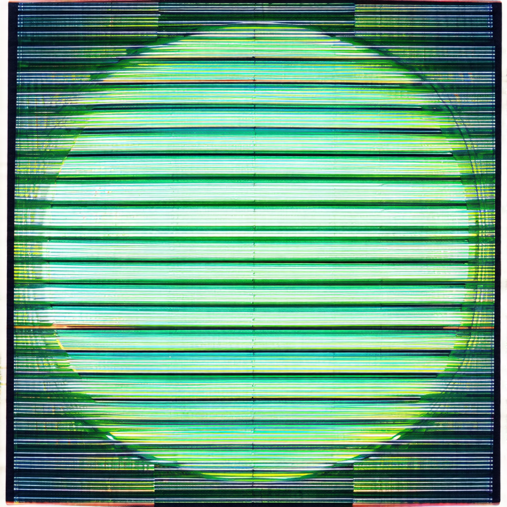 Large, bright green circle in the center of the frame