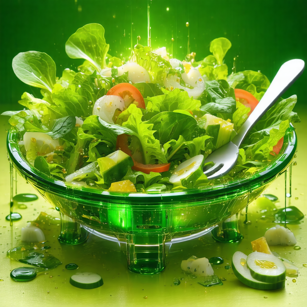 Large bowl filled with a fresh salad, including lettuce, ...