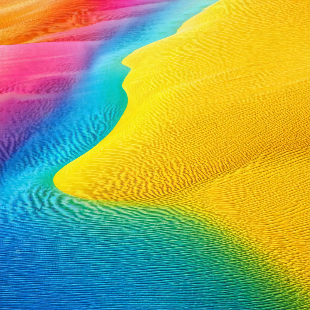 Colorful sand dune with a rainbow-colored stripe running ...