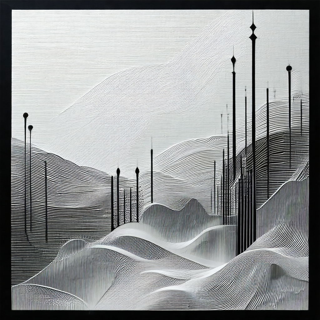 Black and white photograph of a mountainous landscape