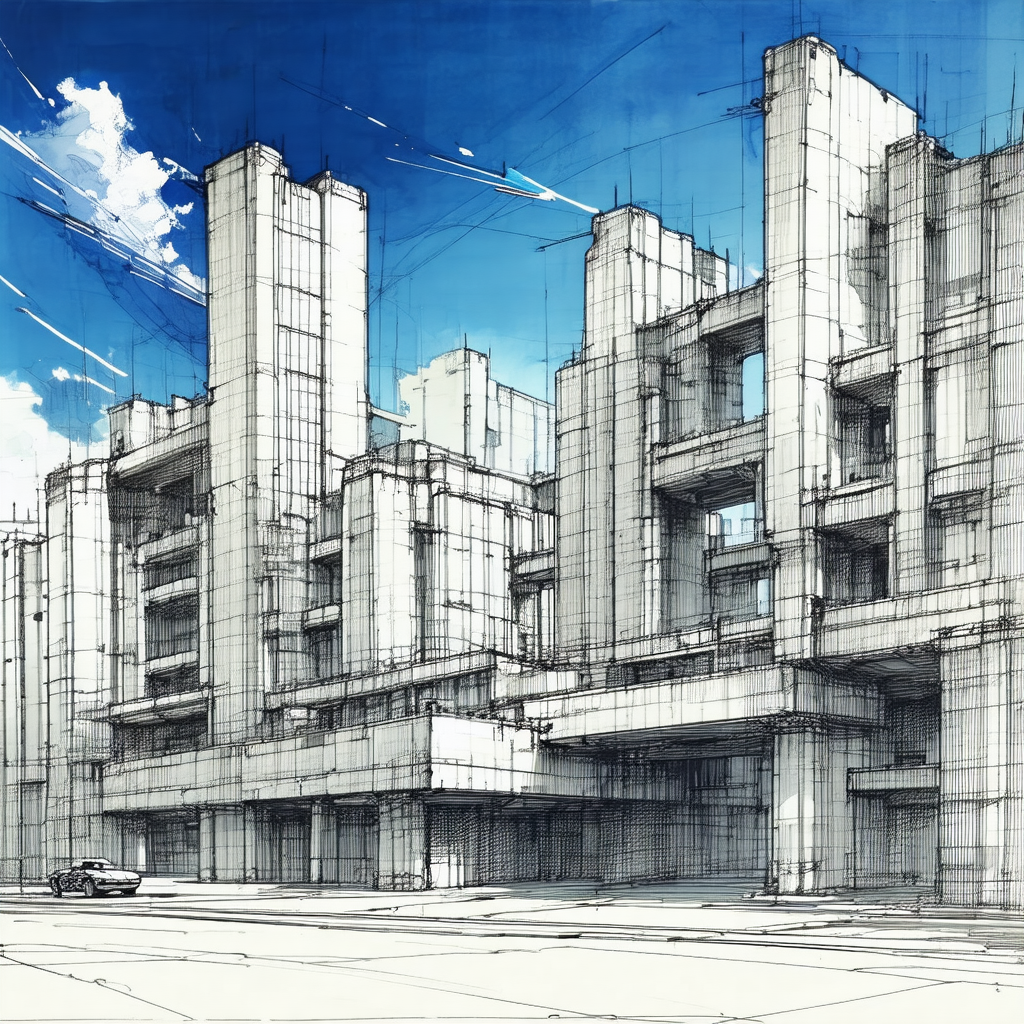 Drawing of a large building with a lot of windows