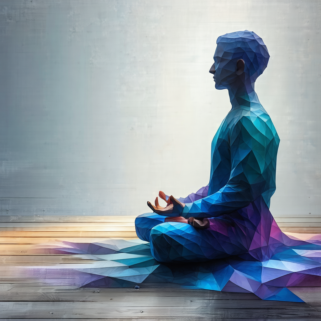 Man sitting in a lotus position on a wooden floor