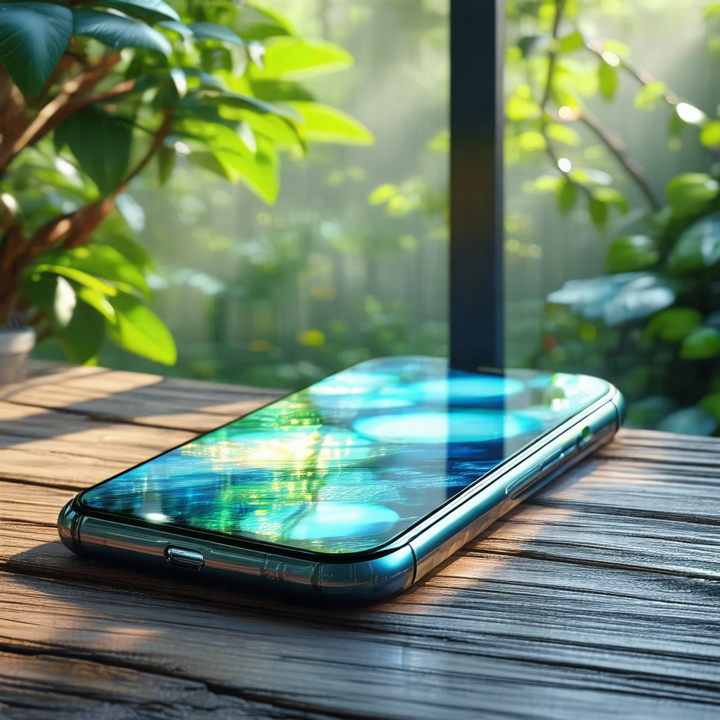 Cell phone placed on a wooden table