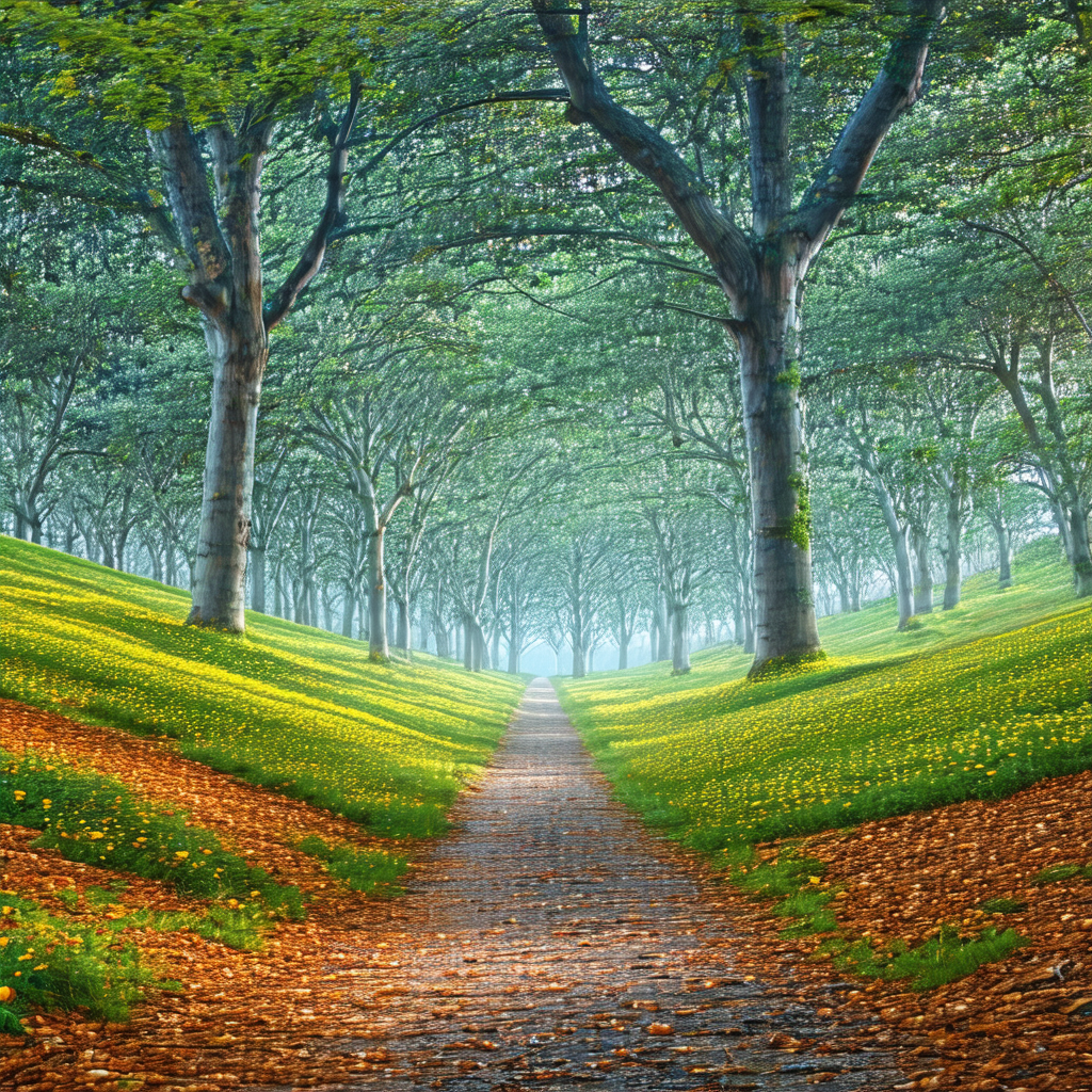 Pathway surrounded by trees, creating a serene and peacef...