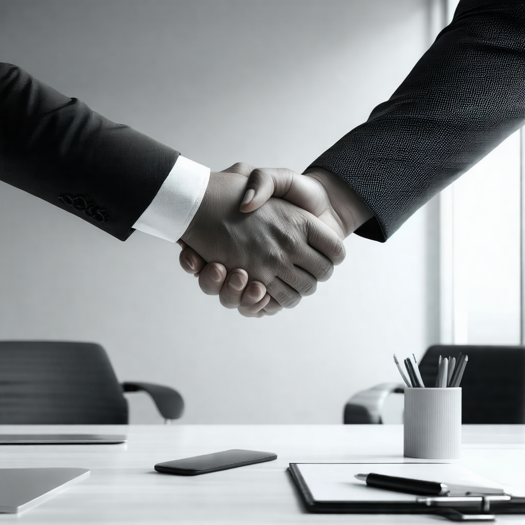 Two men shaking hands in a professional setting