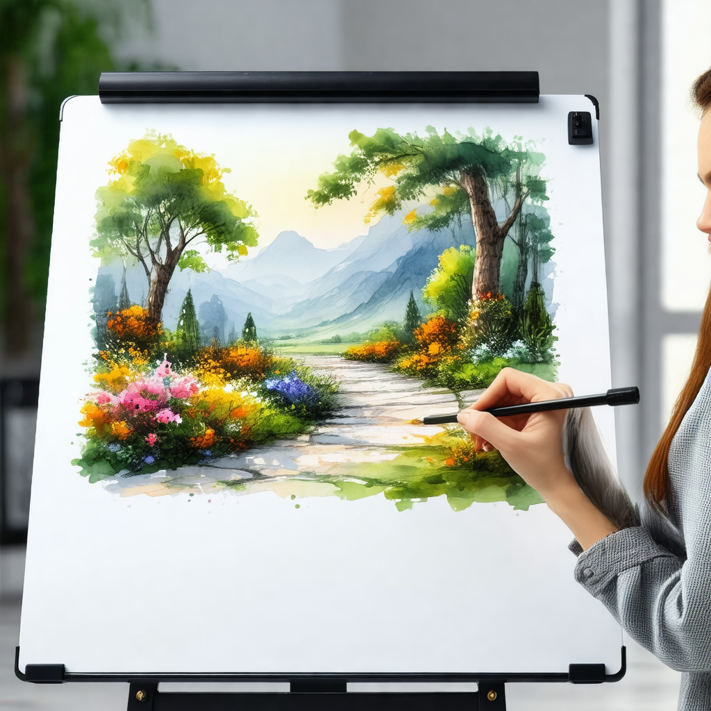 Woman standing in front of a whiteboard, drawing a pictur...