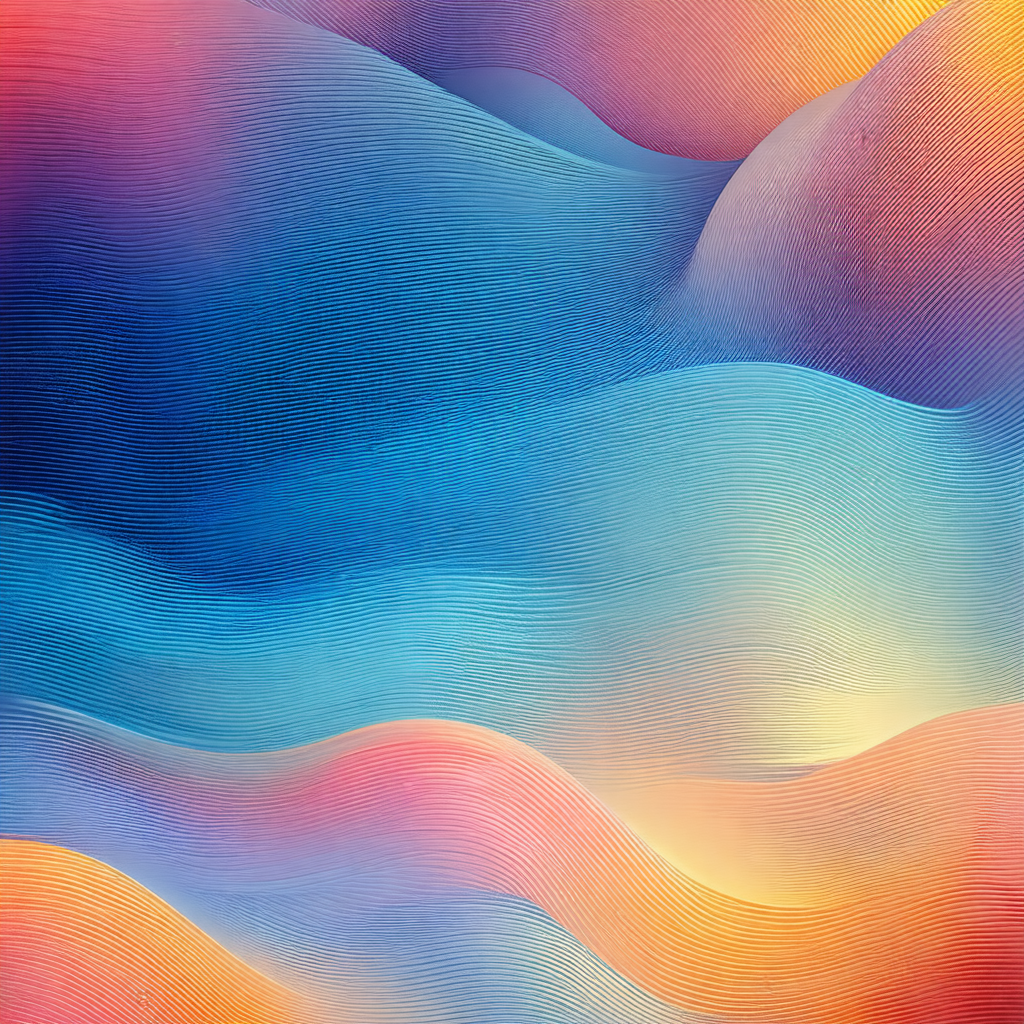 Colorful painting of a wave, featuring a mix of blue, ora...
