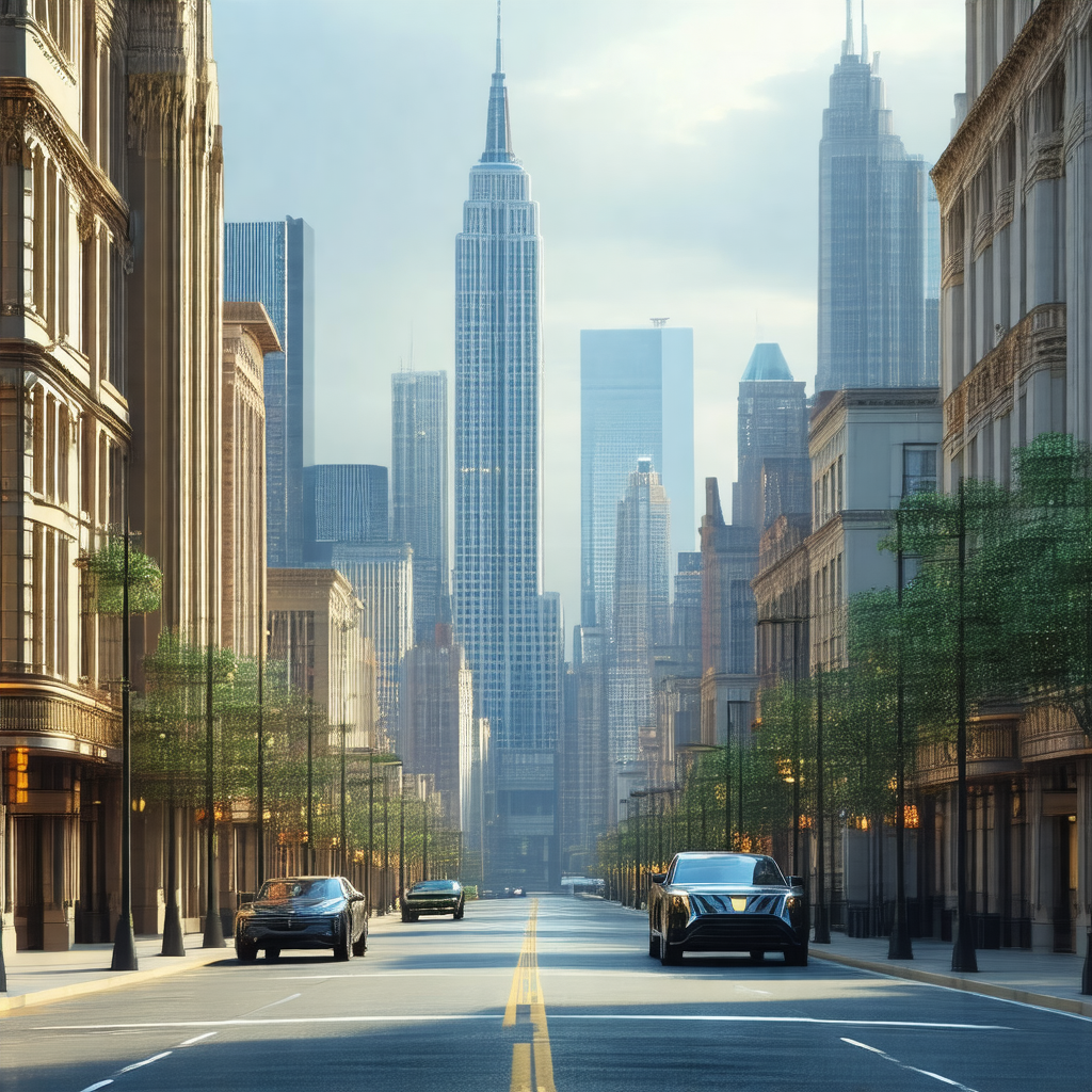 Computer-generated (cgi) depiction of a city street with ...