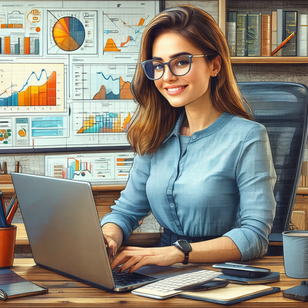 Woman sitting at a desk, working on her laptop